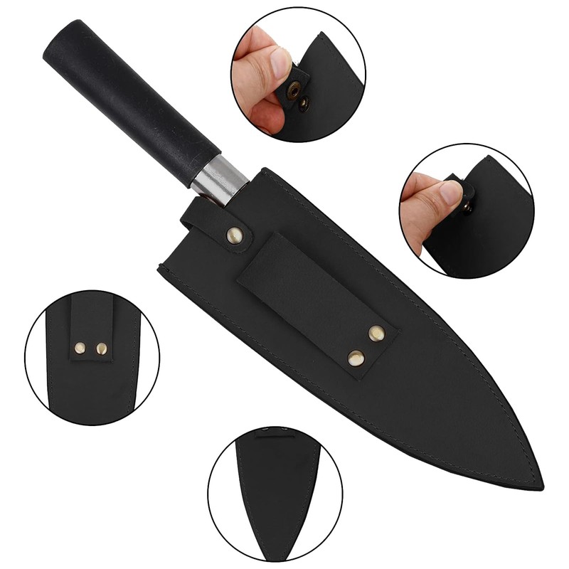 Qchengsan Cowhide Leather Knife Sheath, 8 Inch Chef Knife Guard,