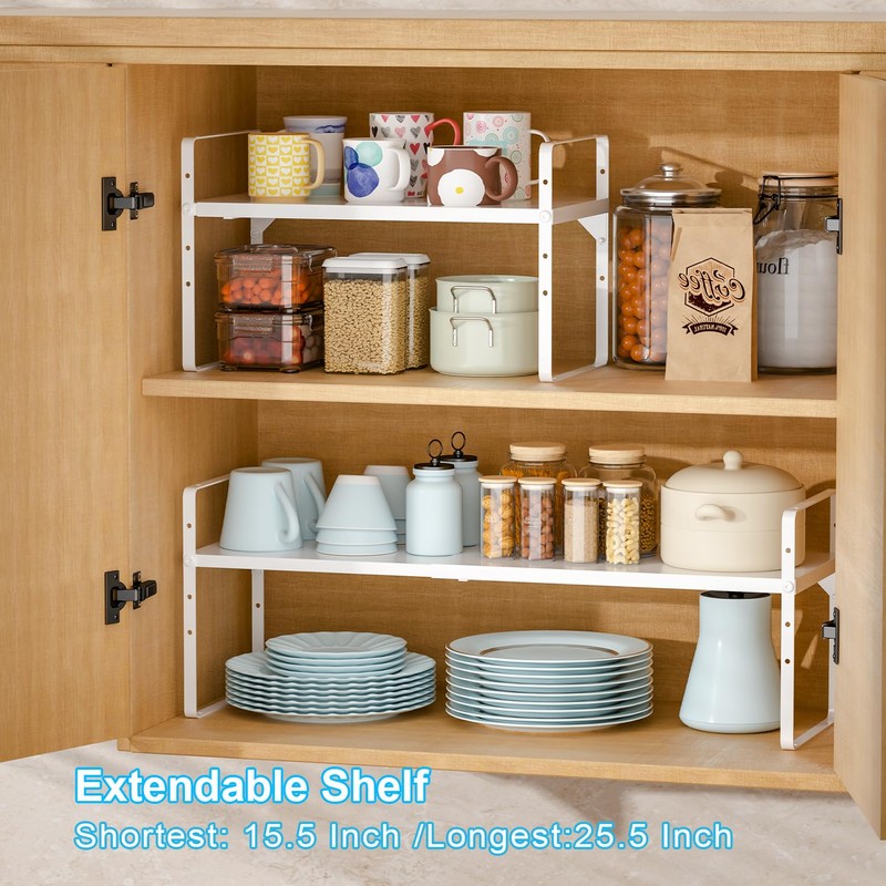 15.5 to 25.5 Inch Kitchen Cabinet Shelf Organizers, Adjustable Kitchen