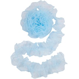 GORGECRAFT 5 Yards Ruffled Lace Trims Organza Tulle Pleated Lace Edge Fabric Trim 4.72 Inch Width Light Sky Blue Retro Chiffon Trimmings Ribbon Pearl Beads Applique Border for Sewing Dress DIY Crafts