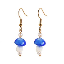 Cute Colorful 3D Simulation Mushroom Pearl Dangle Earrings - Creative Handmade Funny Food Vegetable Drop Earrings for Women Girls (Blue)