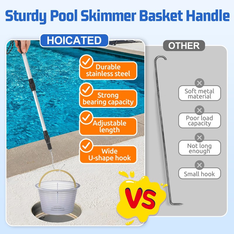 HOICATED Pool Skimmer Hook Skimmer Basket Handle 39.8 Inch Pool