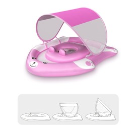 Relaxing Baby - Pool Float with Adjustable Seat Pocket,Baby Swimming Float with Canopy of UPF 50+ UV Protection, Super Safety Bear-Shaped Baby Floats for 6-36 Months,Pink Bear