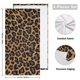 PATINISA Brown Black Leopard Print Hand Towels for Bathroom Set of 2 Soft Absorbent Wild Animal Cheetah Skin Print Kitchen Dish Towels Farm Decorative Guest Bathroom Towels for Bath,Face,Hair 14"x28"