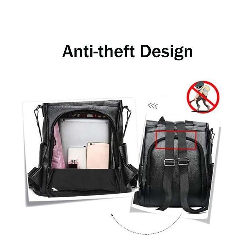 shepretty Women’s Anti-Theft Backpack, Shoulder Bag, School Bag Leather, B0298-bk