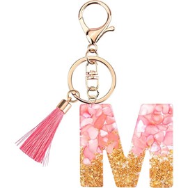 Rohans Pink and Gold Resin Alphabet Initial Letter Keychain, Bag Charm, Key Ring with Lobster Clasp (M)