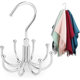 ZEDODIER Scarf Organizer Scarf Hanger for Closet, Rotatable Sturdy Hijab Holder Holds 8 Scarves, Metal Space Saving Closet Organizers and Storage, Silver