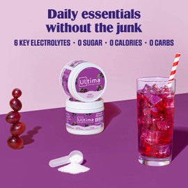 Ultima Replenisher Daily Electrolyte Powder Drink Mix – Sugar Free – Grape, 30 Servings – Hydration Powder with 6 Key Electrolytes and Trace Minerals – Keto Friendly, Vegan, Non-GMO