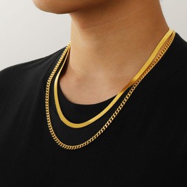 Aretas Layered Gold Chain Necklaces far Men, 2PC Double Cuban Curb Link Herringbhe Chains Set Gold Plated Mens Necklace Jewelry Gifts Male Him Oro Collar Cadena Homres 20/22 Inches