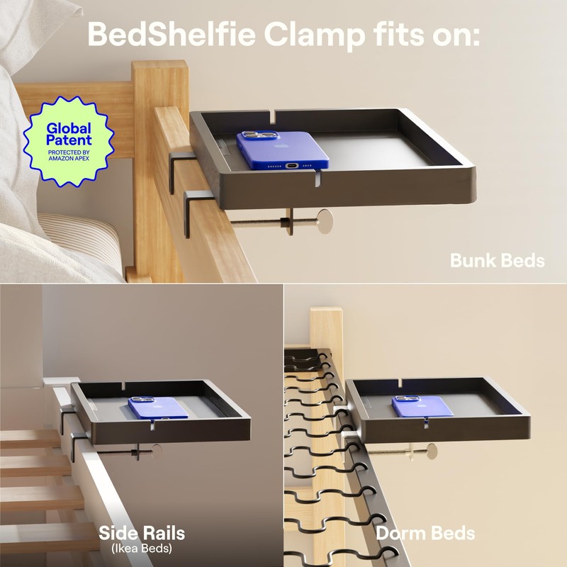BedShelfie Wood Bedside Shelf for Bunk Bed & Top Bunk,
