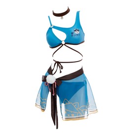 Haikyuu - Traje de baño de dos piezas con falda de cubierta para mujer, traje de baño de anime, Azul, Large
