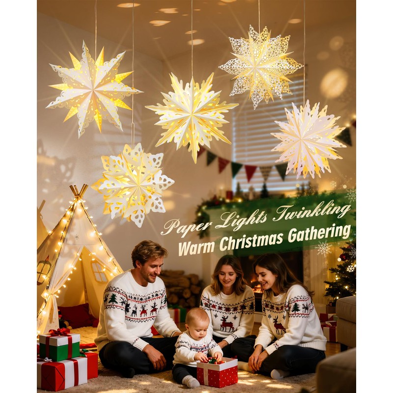 Luxspire 5 Pack Christmas Paper Star Lantern, 17.7” Hanging Paper