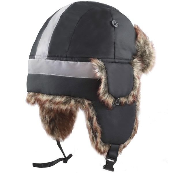 Faux Fur Safety Reflective Aviator Trapper Hat Snow Ski Trooper
