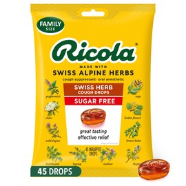 Ricola Sugar Free Swiss Herb Cough Drops, 45 Count, Cough Suppressant & Throat Relieving Drops with Naturally Sourced Menthol, Pleasing Taste for Coughs & Throat Irritation Symptom Relief