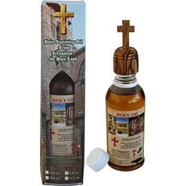 Holy Land Market Holy Anointing Oil from Jerusalem - Holy Sepulcher, 200ml Special Box with Certificate, Olive Wood Cross on top, Holy Oil from Jerusalem