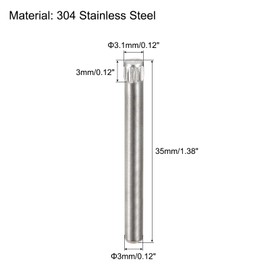 QUARKZMAN 3.1 x 35 mm 304 Stainless Steel Cylinder Pins, Pack of 60 Knurled Head Flat Chamfered Cylinder Pin, Cylindrical Pin for Positioning Bed Shelf Supports and Shelves