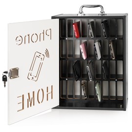 Lzttyee Cell Phone Holder Classroom 36 Slots Wooden Cell Phone Storage Cabinet Pocket Chart with Handle and Security Lock for Classroom Office (36 Grid Cabinet Black)