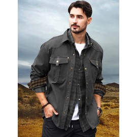 HYPESTFIT Men's Flannel Lined Shacket Jacket Plaid Brushed Lining Cowboy Western Twill Outdoor Shirt Jacket