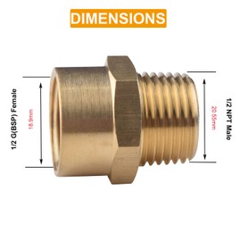 4 Pack 1/2" BSP to NPT Adapter, G 1/2 (BSP) Female Thread to US 1/2 NPT Male Thread Brass Pipe Fitting Converter Connector