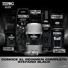Stefano Desodorante Hombre Black Gel ofrece protección duradera por más de 24 horas contra el mal olor. 85gr