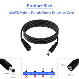 IMIYORE 2pcs/6.5ft 5.5x2.5mm 12 Volt, DC Power Extension Cord, Barrel Connector for Battery Packs, Routers, LED Strips, Projectors, Printers, Home Cameras, etc.