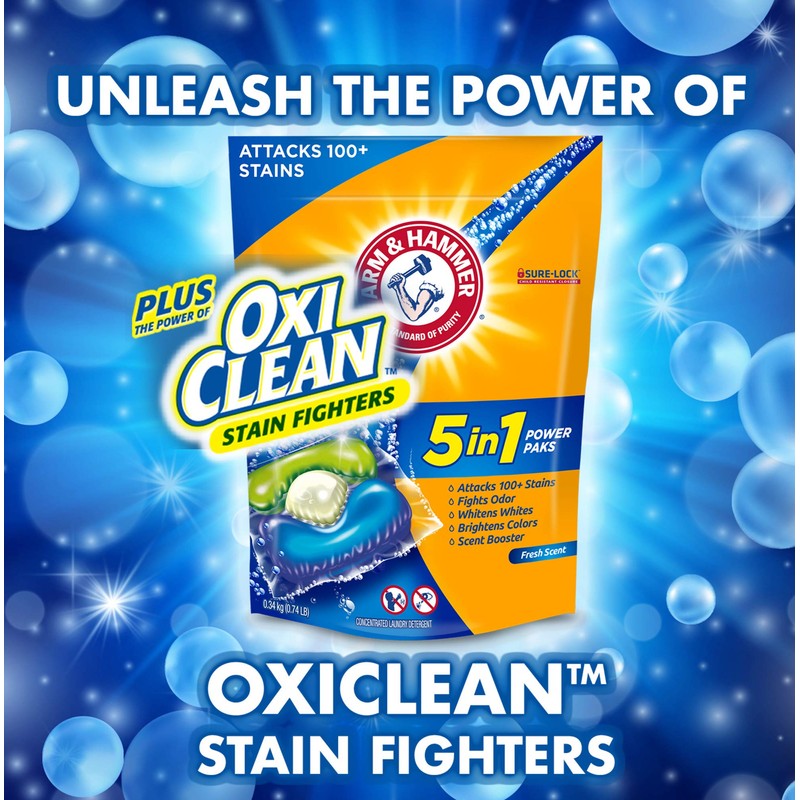 Arm & Hammer plus OxiClean 5-in-1 Power Paks, 24 Count