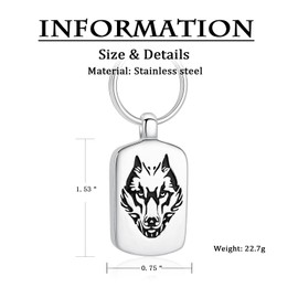 AIWENXI Pet Cremation Jewellery Wolf Poker Urn Necklaces for Ashes Stainless Steel Keepsake Memorial Pet Ash Pendant Jewellery for Men Women, Stainless Steel