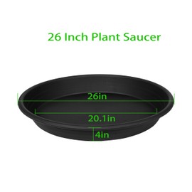 2 Pack of 25 26 inch Extra Large Plant Saucer, Extra Deep 4.2" Tray for Flower Pot, Heavy Sturdy Plant Drainage Tray for Indoors, Bird Bath Bowls, Plant Plate Water Catcher for Pots (26", Black)