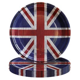 Pandecor Platos de papel para fiesta de la bandera británica de 7 pulgadas, 50 platos de postre para tartas para celebraciones del Reino Unido