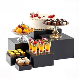ihomecooker Metal Buffet Risers,6PCS Food Risers for Buffet Table 5in to 10in Display Stand for Catering Dessert Black Cube Boxes Nesting Risers with Hollow Bottoms