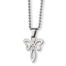 FindingKing Stainless Steel Butterfly Cross Mens Necklace 22"