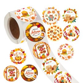 OriniPlay 500 Pieces Hallo Fall Party Decorations Labels Roll Stickers Happy Autumn Thanksgiving Themed Birthday Party Supplies Decor Favors Jar Containers Letter DIY Sticker Labels Decals