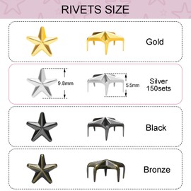 150Pack 10mm Star Studs for Clothing, Small Star Nailheads Rivets Metal Spike Stud Leather Claw Rivets for Punk Rock Clothing Belt Bag Shoes Cap Bracelet Pet Collars DIY Leathercraft (Silver)