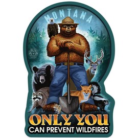 Die Cut Sticker Montana, Smokey Bear, Only You Can Prevent Wildfires, Vinyl Sticker, (Waterproof Decal for Cars, Water Bottles, Laptops, Coolers), Large