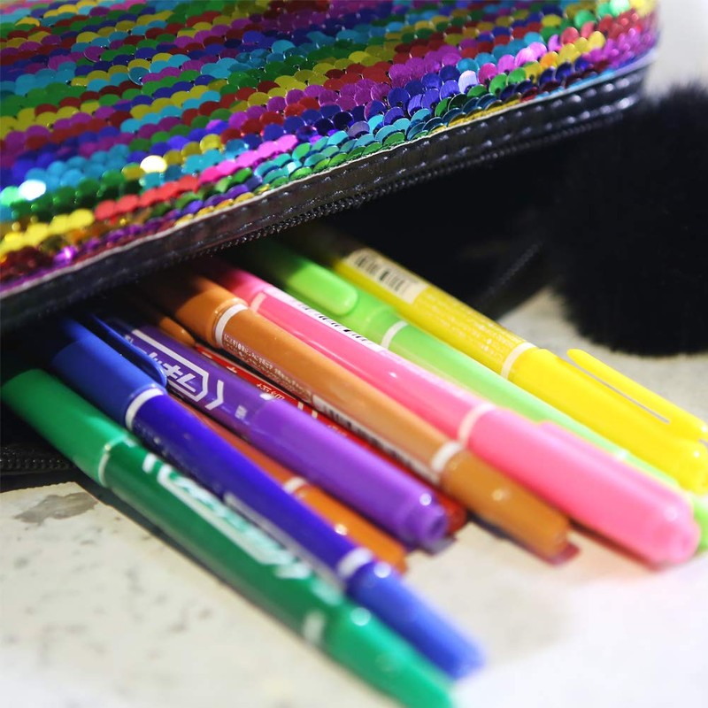 Large Rainbow Reversible Sequin Pencil Case School Glitter Make Up