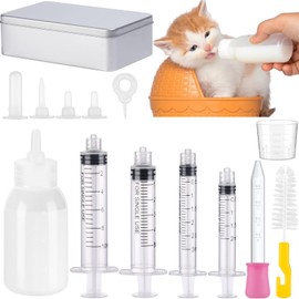 GPUSFAK Pet Nursing Bottle Kit with Metal Tin Box and Feeding Bottles Puppy Milk Feeder Supplies for Newborn Small Animals 14 Pieces