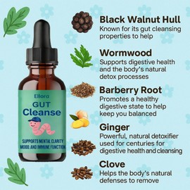 Ellora Gut Cleanse Drops, Gentle Gut and Colon Support for Black Walnut Hull, Wormwood, Clove, Oregano, Licorice Root | 30 Servings