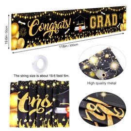 HOWAF Congrats Grad Banner, Large Fabric Graduation Backdrop Banner for 2023 Graduation Party Decoration, Black Gold Graduation Yard Sign for Graduation Ceremony Photo Background Supplies