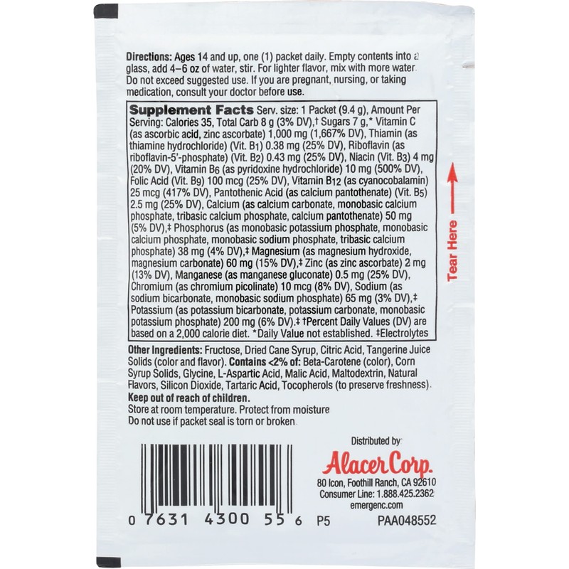 ALACER Tangerine Emergen C Packet, 0.33 OZ