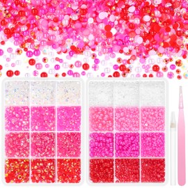 2 Boxes Flatback Pearls and Rhinestones for Bedazzling, Blue Mixed Size 3-5mm Resin Rhinestones and Half Pearls for Crafting Nail Crafts Face Makeup