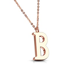 Bungsa® Women's Necklace, Letter A-Z in Silver or Rose Gold – Alphabet Necklace with Pendant – Stainless Steel – Necklace for Women, Children & Men – A B C D E F G H I J K L M N O P R S T U V W Z, Stainless Steel, Colour: rose gold.