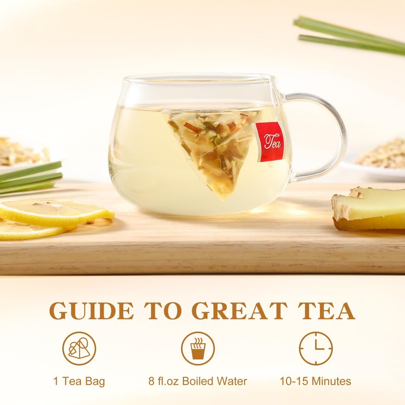 FullChea - Lemon Ginger Tea Bags, 50 Teabags - Pleasantly