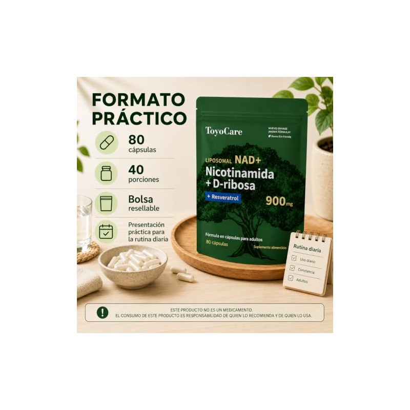 NAD+ Nicotinamida Ribosa y Resveratrol, 80 Cápsulas