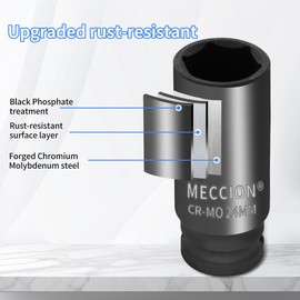 Meccion 1/2 Inch Drive Impact Socket 26mm Metric, 6 Point Cr-Mo Deep Impact Socket, 78mm Length