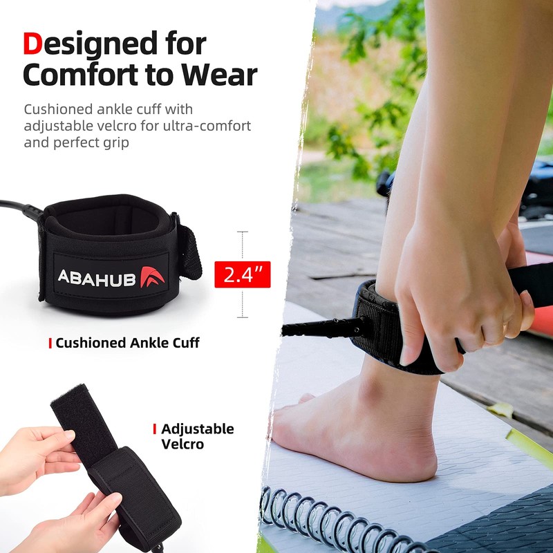 Abahub Premium Coil SUP Leash, 10 ft Coiled Paddle Board