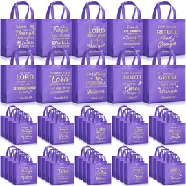 Talltalk 50 Pcs Christian Gift Bag Bulk Reusable Bible Verse Tote Religious Church Bags for Vbs Sunday School Gift(Purple,Large)