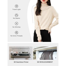 Chanyarn Cashmere Style Sweater for Women Turtleneck 2025 Fall Winter Long Sleeve Seamless Knit 100% Merino Wool Warm Soft Pullover Sweater (Beige,M)