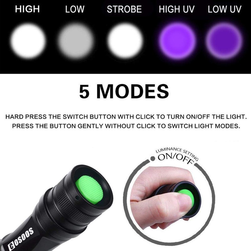 COSOOS 2 Pack UV Flashlight Blacklight, 2 in 1 LED