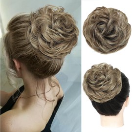 Mychanson Messy Bun Hair Piece Tousled Updo Curly Wavy Hair Bun Extension Faux Hair Buns Hair Pieces with Elastic Band Synthetic Fluffy Large Chignon Scrunchies Hairpieces for Women (18TH10)