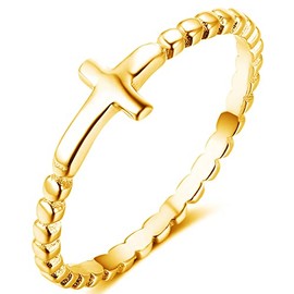 Jude Jewelers Stainless Steel Christian Sideways Cross Religious Ring Promise Statement Wedding Engagement (Gold, 4)