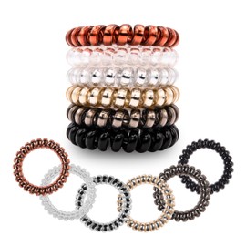 Specora - Spiral Hair Scrunchies Pack of 6 - 5 cm TPU - 6 Colours Black | Transparent | Anthracite | Red/Brown | Gold | Silver - Telephone Cable Hair Bobbles Made of TPU